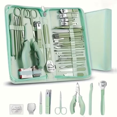 Luxury 35-in-1 Professional Manicure Set - Premium Stainless Steel Nail Clippers & Grooming Kit with Elegant Leather Travel Case for Ultimate Hand, Foot & Facial Care - Green - color: Green, size: 35PCS