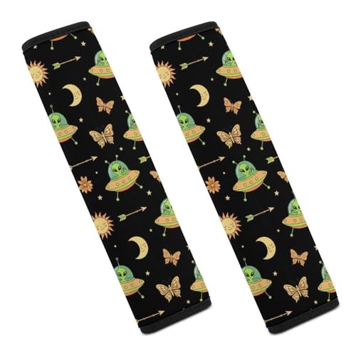 2PCS Mystical Alien Cosmic Witch UFO Owl Butterfly Mushroom Celestial Seat Belt Shoulder Pad Soft Padded Harness Pads Strap for Adults and Children, All Vehicles, Anti-Slip Pad - color: Pattern 1072