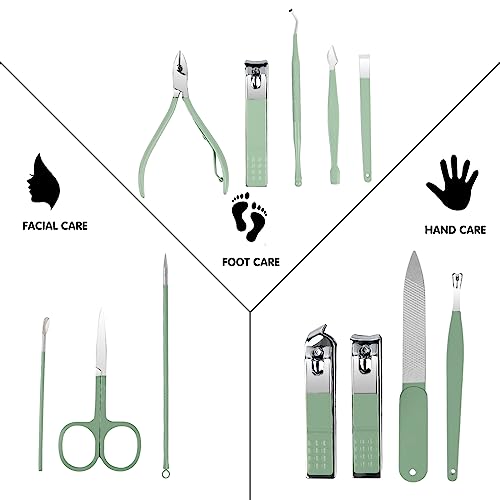 Nail Kit, Manicure Kit, Nail Care Kit for Women, Manicure Pedicure Set, Nail Clippers Toenail Clippers Kit, Professional Manicure Kit Pedicure Kit, Green Travel Case, Set of 12. - color: Green