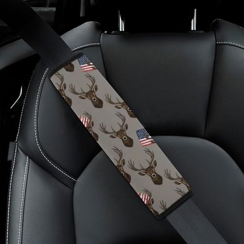 2 Pack American Flag Hunting Camo Tree Deer Car Seat Straps Shoulder Pads Universal Soft and Comfortable Seat Belt Cushion for Adults and Children, Stroller Pushchair High Chair - color: Pattern 1001