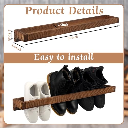 Wenqik 2 Pcs Wall Mounted Wooden Shoe Rack 30 Inch Rustic Wood Wall Hanging Shoe Rack Space Saving Footwear Holder Shoes Storage Organizer for Mudroom, Entryway, Closet (Burnt Wood) - color: Burnt Wood