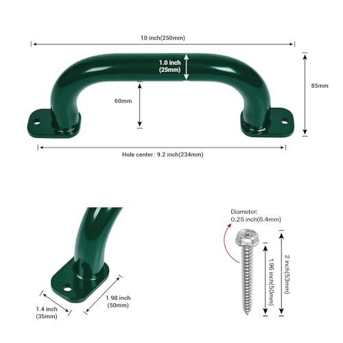 ESPETS 4 Pack of 10 Inch Green Metal Outdoor Playground Handles | Rust-resistence Metal Playset Accessories, Playhouse ladder handles, Indoor Monkey Bars, Treehouse, Climbing walls handles - color: Green