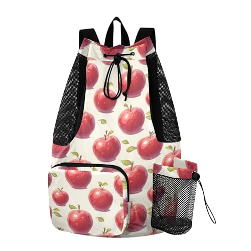 Yuiboo Red Apples Drawstring Bags Climbing Gym Bag with Water Bottle Holder String Swim Bag Wet and Dry Separation