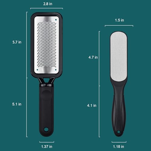 Foot Files Callus Remover 2 Pcs Stainless Steel Professional Pedicure Foot Rasp and Dual Sided Scrubber Foot Care Tools to Removes Hard Skin Corns for Dry and Wet Fee - style: 2 X Foot Files&rasp