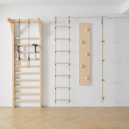 Kids Climbing Wall Panel, Wood Swedish Ladder Climbing Wall Panel 1.22m × 2.44m, Indoor Home Use Bouldering Wall for Physical Training, Grip Sphere Board