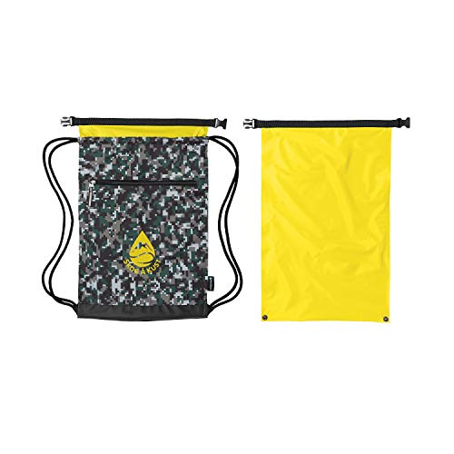 Skog Å Kust GymSak | Patented 2-in-1 Drawstring Cinch Bag with Removable Waterproof Dry Bag | Camo & Yellow - color: Digicamo