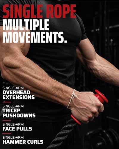 THEFITGUY Ergonomic Single Arm Tricep Rope Cable Attachment, 16.5” | Single-handle cable rope for pushdowns, hammer curls and face pulls, with wrist pressure relief and grip/forearm activation