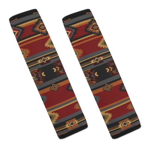 2 Pack Geometric Tribal Aztec Red Car Seat Straps Shoulder Pads Breathable Shoulder Protector for Elderly Support, Most Cars, Pressure Relief - color: Pattern 172
