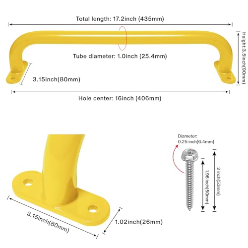 17'' Yellow Playground Handles Indoor Kids Monkey Bar Ladders 6 Pack | Heavy Duty Solid Steel, Bright Color Smooth Glossy Powder Coated, Comfy Secure Handle Bar for Playset SwingSet Climbing Frame - color: Yellow