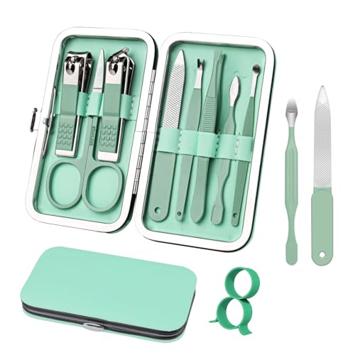 Manicure Set 8 in 1 Nail Clipper Set,RedFlow Nail Clippers,Fingernail & Toenail Clippers,Manicure Tools,Pedicure Tools,Suitable for Travel Manicure Kit,Nail Set Kit with Everything Profe (Green) - color: Green