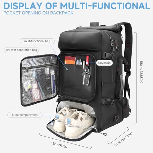 SWICKY Carry On Travel Backpack for Men, Flight Approved 50L Convertible Backpack Duffel Bag with Shoe Compartment & Wet Pocket, Expandable 17.3 Inch Laptop Backpack for Weekender Travel Gym Camping - color: Black 02(50l)
