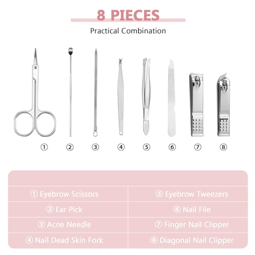 Geosar 12 Sets Manicure Set Nail Clippers Pedicure Kit 8 in 1 Grooming Stainless Steel Kits Nail Care Tools with Travel Case for Employee Coworker Teachers Nurse Gifts(Glitter Pink) - color: Glitter Pink