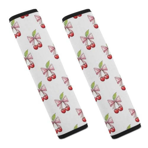 1 Pair Universal Soft and Comfortable Car Seat Belt Pad for Girls and Boys, Most Cars, Cute Cherry Pink Bow Harness Pads Strap, Neck and Shoulder Support - color: Pattern 305