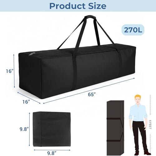 COOLBEBE 65" Sports Duffle Bag - 270L Extra Large Travel Duffel Luggage Bag with Upgrade 2-way Lockable Zippers, Sturdy & Water Resistant Long Duffle Bag for Camping Moving (Black 65inch) - size: 65" x 16" x 16"