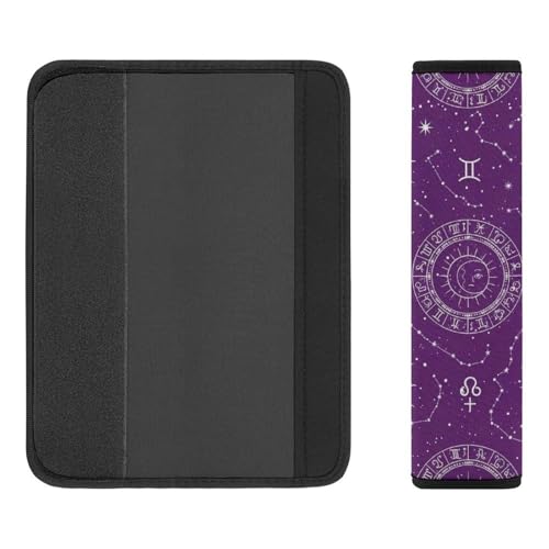 2 Pack Sun Moon Astrology Chart Purple Car Seat Straps Shoulder Pads Universal Soft and Comfortable Seat Belt Cushion for Adults and Children, Stroller Pushchair High Chair - color: Pattern 596
