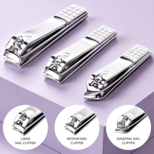 Manicure Set, Stainless Steel Nail Clipper Set with Travel Case | 12-Piece Set with Thicker Steel, Precision-ground Cutting Edges, and Smooth-finished Tools for Clean, Precise Trimming. - color: Silver and Purple