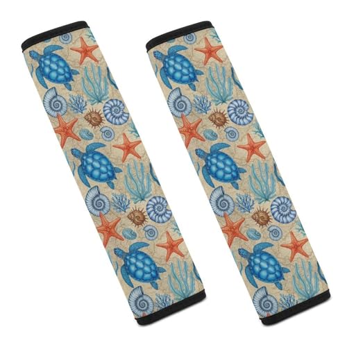 1 Pair Universal Soft and Comfortable Seat Belt Shoulder Pad for Kids, Stroller Pushchair High Chair, Blue Sea Turtle Tropical Turtles Shoulder Protector, Anti-Slip Pad - color: Pattern 81