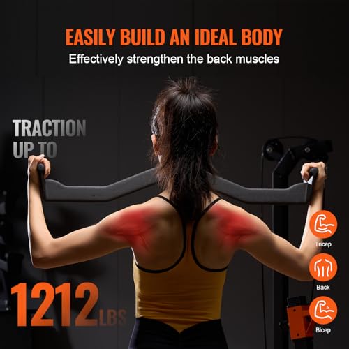 VEVOR LAT Pulldown Attachments, Cable Machine Rowing T-bar V-bar Tricep Pull Down Bar, Back Strength Training Rubber Coated Handle Grip, Bicep Curl Tricep LAT Pulldown Bar for Home Gym Fitness - size: 33x4.5x6.7"