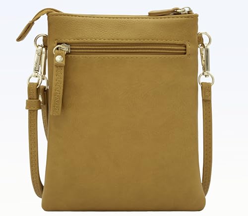 Solene Small Multi Zipper Pockets Crossbody Bag with Detachable Wristlet - color: Mustard