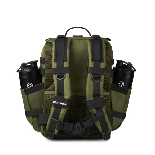 WOLFpak 35L Athletic Gym Backpack - Durable 1000D Waterproof Oxford Material with MOLLE Webbing, Laptop Pocket - color: Athletic Green (Black Molle)