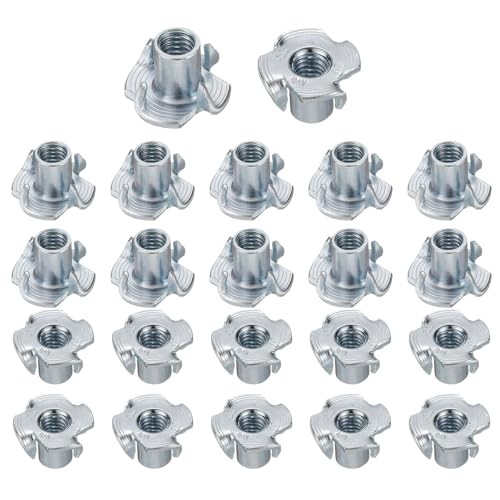 HARFINGTON M6x11mm T-Nuts 4 Pronged Tee Nut 0.69" x 0.43" Fully Thread Carbon Steel Inserts for Wood, Rock Climbing Holds, Cabinetry, Furniture 100pcs - size: M6x11mm, 17.5mm