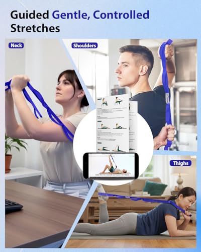 Trideer Stretching Strap with Loops & Leg Lifter, Non-Elastic PT-Style Physical Therapy Strap for Knee Replacement Rehab, Hamstring, Calf & Back Stretcher Mobility, Hip, Shoulder & Yoga - color: Deep Blue