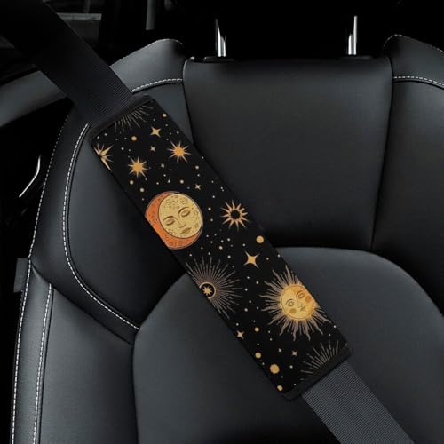 2 Piece Universal Soft and Comfortable Seat Belt Shoulder Pad for Kids, Most Cars, Celestial Sun Moon Stars Mystical Seat Belt Covers Cushion, Neck and Shoulder Support - color: Pattern 1203
