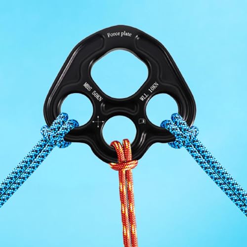 4 Holes Paw Rigging Plate Rope Access Climbing Anchor Lightweight Sturdy Rock Climbing Gear Force Divider Plate, Black