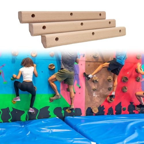 Wooden Rock Climbing Holds 3-Piece Set for Bouldering Training, Finger Strength Exercise, Home Outdoor Wall, Thick to Thin Edges 50cm
