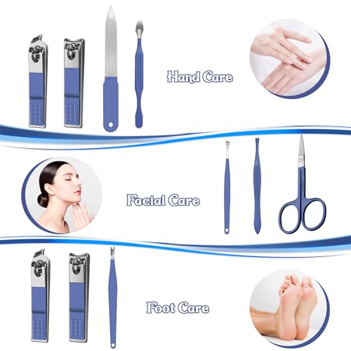Manicure Set 8 in 1 Nail Clipper Set,RedFlow Nail Clippers,Fingernail & Toenail Clippers,Manicure Tools,Pedicure Tools,Suitable for Travel Manicure Kit,Nail Set Kit with Everything Profe (Blue) - color: Blue