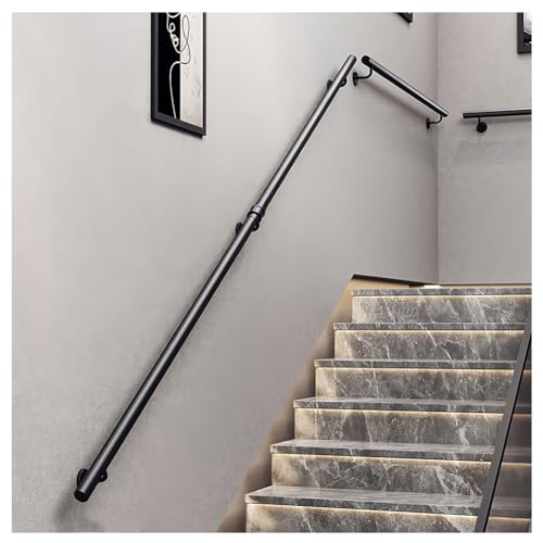 Metal il with 2 Brackets Round Tube Wall-Mounted Railing for Indoor/Outdoor Use Stair Railing Kit for Staircases Balconies Terraces & Villas (600cm/19.7ft) - size: 600cm/19.7ft