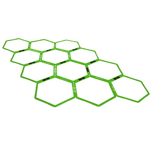 Yes4All Hex Agility Rings/Speed Rings with Carrying Bag – Hexagon Rings, Agility Hurdles for Agility Footwork Training - color: D. Neon Green - 12 Rings