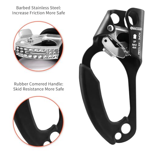 UIAA & CE Certified Hand Ascender Rock Climbing Tree Arborist Rappelling Gear Equipment Rope Clamp for 8~13MM Rope - color: Left Hand Black