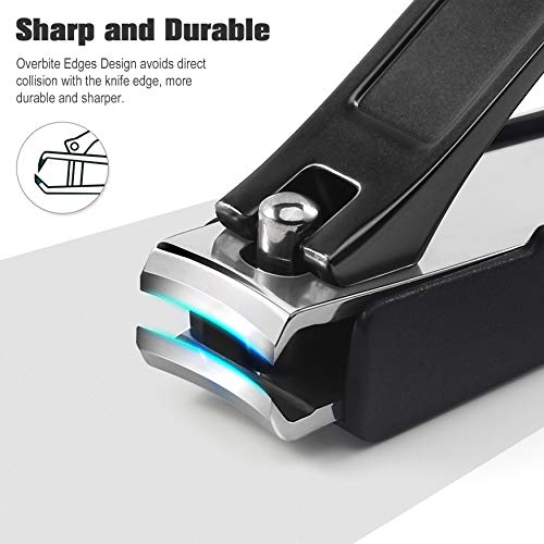 FERYES Nail Clippers with Catcher 2 PCS Set, No Splash Fingernail Clipper and Toenail Clipper, Stainless Steel Nail Cutters - W/Black Metal Case Packing - color: Black 2pcs
