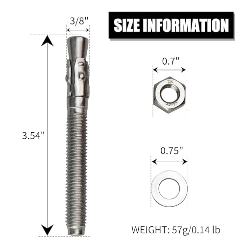 35kN UIAA Certified Heavy Duty Stainless Steel Climbing Bolt Hangers & Expansion Bolts Set, M10, Silver, 5pc - color: Bolt Hanger+Bolt-5pc, size: 10mm
