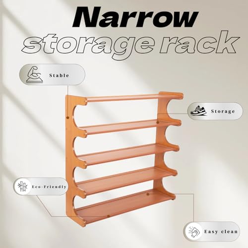 Shoe Rack,5 Tier Shoe Organizer Storage Shelf,Bamboo Narrow Shoe Closet,Small Space Shoe Rack,for Entryway Closet 26.77×7.48×25.98inch - size: 5 Tier-26.77" Wide