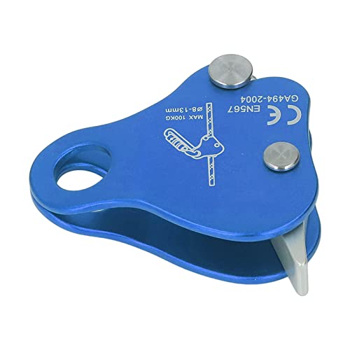 Premium Aluminum Alloy Climbing Rope Grab for Outdoor Climbing Mountaineering - Side Plate Design for Quick Loading and Unloading - color: Blue
