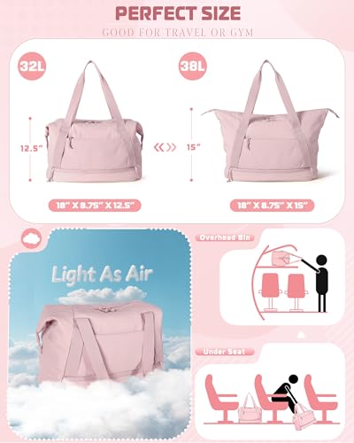 Smasrob Travel Duffle Bag with Shoe Compartment and Laptop Sleeve for Women, Lightweight Weekender Duffel Bag for Travel, Gym, Hospital Labor Delivery, Pink - color: Pink