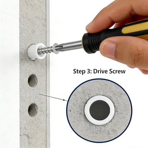 200Pcs Drywall Anchors and Screws Kit, 100Pcs Ribbed Plastic Wall Anchors with 100Pcs 1-3/5" Screws & Drill Bit, Heavy Duty Anchors for Hanging Pictures, Shelves, Home Mounting - size: 1-3/5 inch