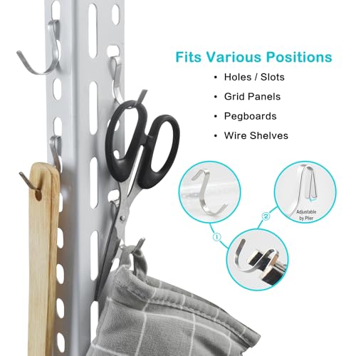 Pegboard J Hooks Silver 80pcs Peg Board Metal Tool Hangers for Garage Craft | 1/4" Pegboard Accessories, Stainless Steel Hooks with A Small Plier, Adjustable J Hook for Slot Panels, Wire Shelving, Racks - style: 80pcs Silver J Hooks