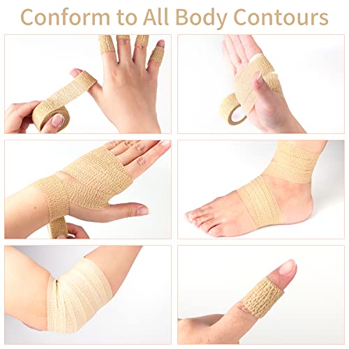 12pc-1 Inch Wide Skin Colour Elastic Self- Adhesive Bandage Finger Tape,Bandage Wrap for Wrist and Ankle,Chair and Table Legs to Reduce Friction and Noise - color: Skin Colour 12pcs