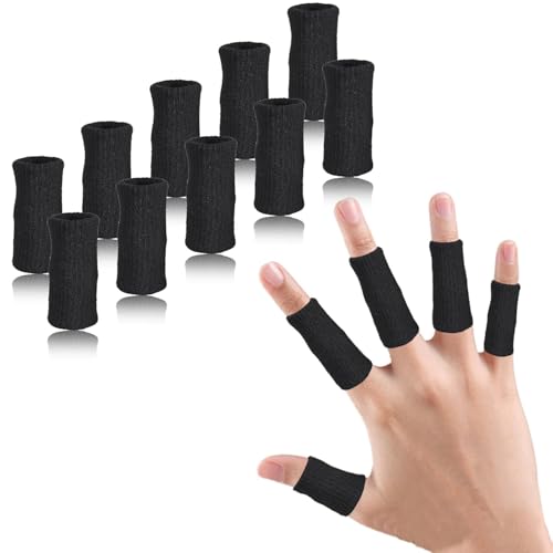 Finger Compression Sleeves, 10 Pcs | Finger Protectors Cots for Arthritis Swelling Basketball Sport, Breathable Elastic - color: Black