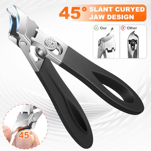 5PCS Nail Clipper Set for Thick Nails with Portable Leather Case | Ultra Sharp Toenail Clippers for Seniors with Wide Jaw Opening Manicure Pedicure Kit