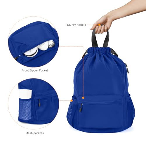 Valleycomfy Waterproof Drawstring Gym Backpack Bag for Men & Women Blue | Sports Gym Bag with Side Pocket - color: A-blue