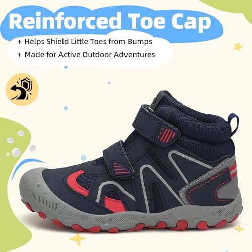 Mishansha Kids Water Resistant Hiking Boots, Boys Girls Anti Collision Anti-Skid Athletic Outdoor Adventure Trekking Shoes | Protective Toe, Adjustable Fit and Flexible Sole for Camping, School, Walking, Trekking, Trail Adventures and Everyday Wear - colo