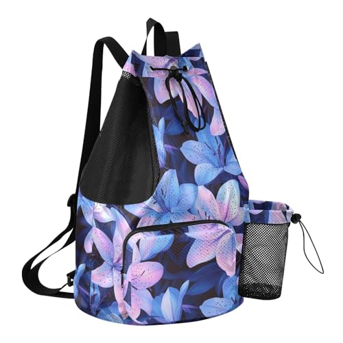 Drawstring Bags For Men Women Climbing Gym Bag With Inside Pockets Cinch Sacks Waterproof Lily Flowers Neon Color Luminous