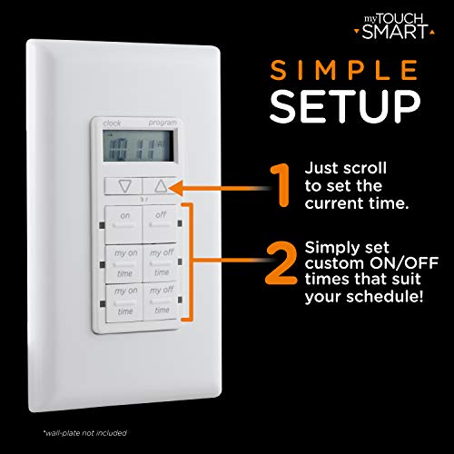 myTouchSmart in-Wall Digital Timer,4 Programmable On/Off Buttons,2 Easy On/Off Buttons,24 Hour Daily Cycles,Blue LED Indicators with Battery Backup for Indoor/Outdoor Lights, Fans, 26893 (Pack of 3) - size: 24-Hours (Pack of 3)