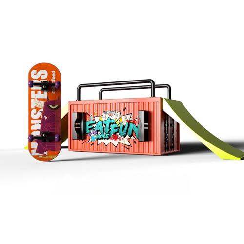 32mm Pro Fingerboard Complete Set | Bearing Wheels | 5 Ply Maple Deck | Anti Skid Grip Tape | Complimentary Tool | Concave Shape - color: Fun Box E : Monstrous Mash