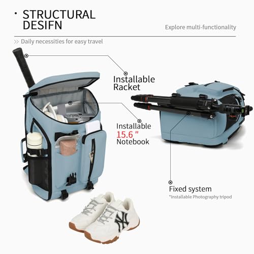 tennis mountain climbing travel backpack, independent shoe compartment for sports and fitness, waterproof 15.6-inch computer bag - color: Grey water blue