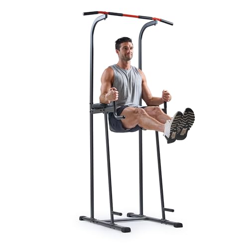 Sunny Health & Fitness Power Tower and Dip Station for Home Training | Multi-Function Strength Training, Pull-Up And Dip Stations, Padded Grips, Sturdy Frames, Captain's Chair